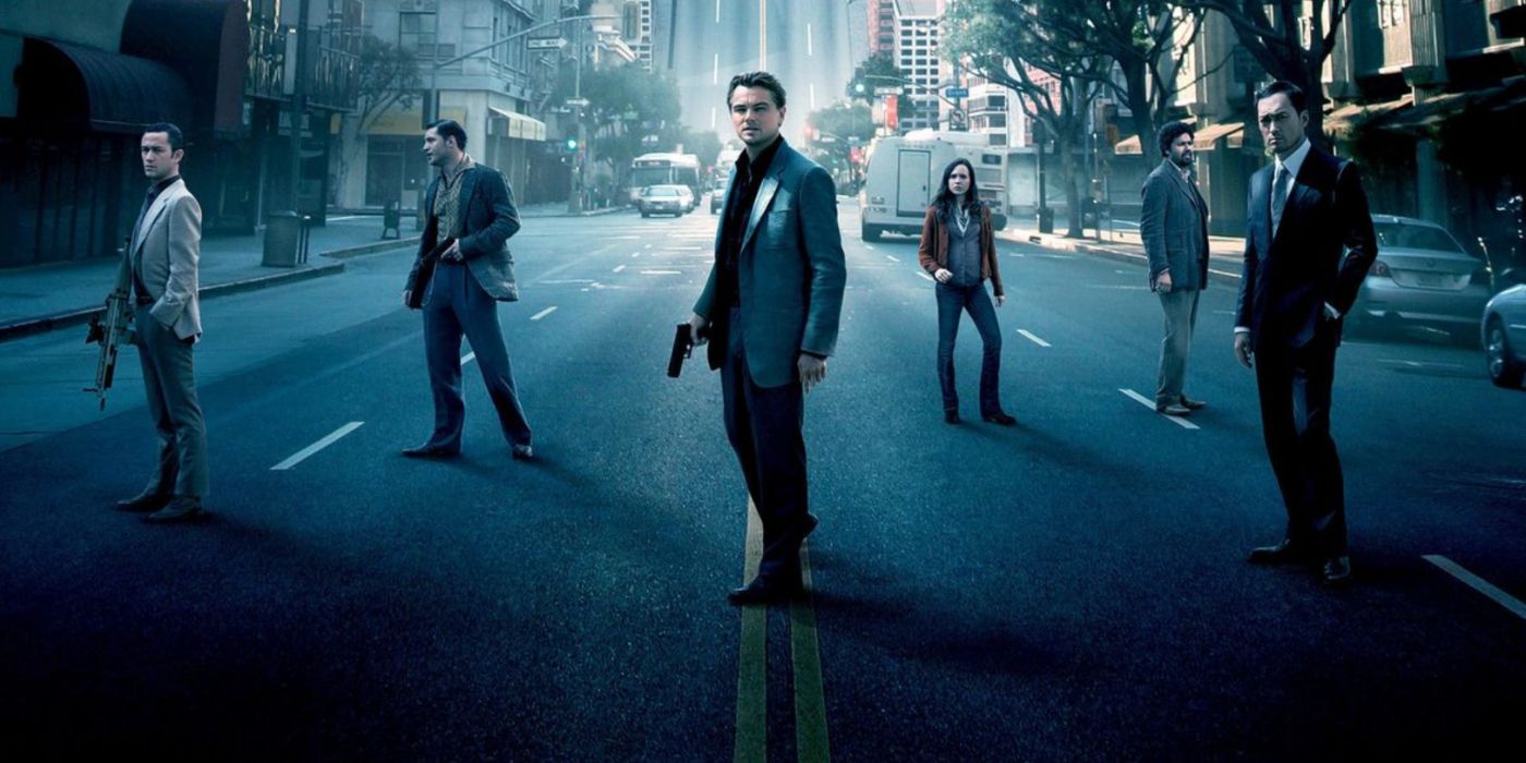 Inception promo art featuring the main cast standing in an empty street.