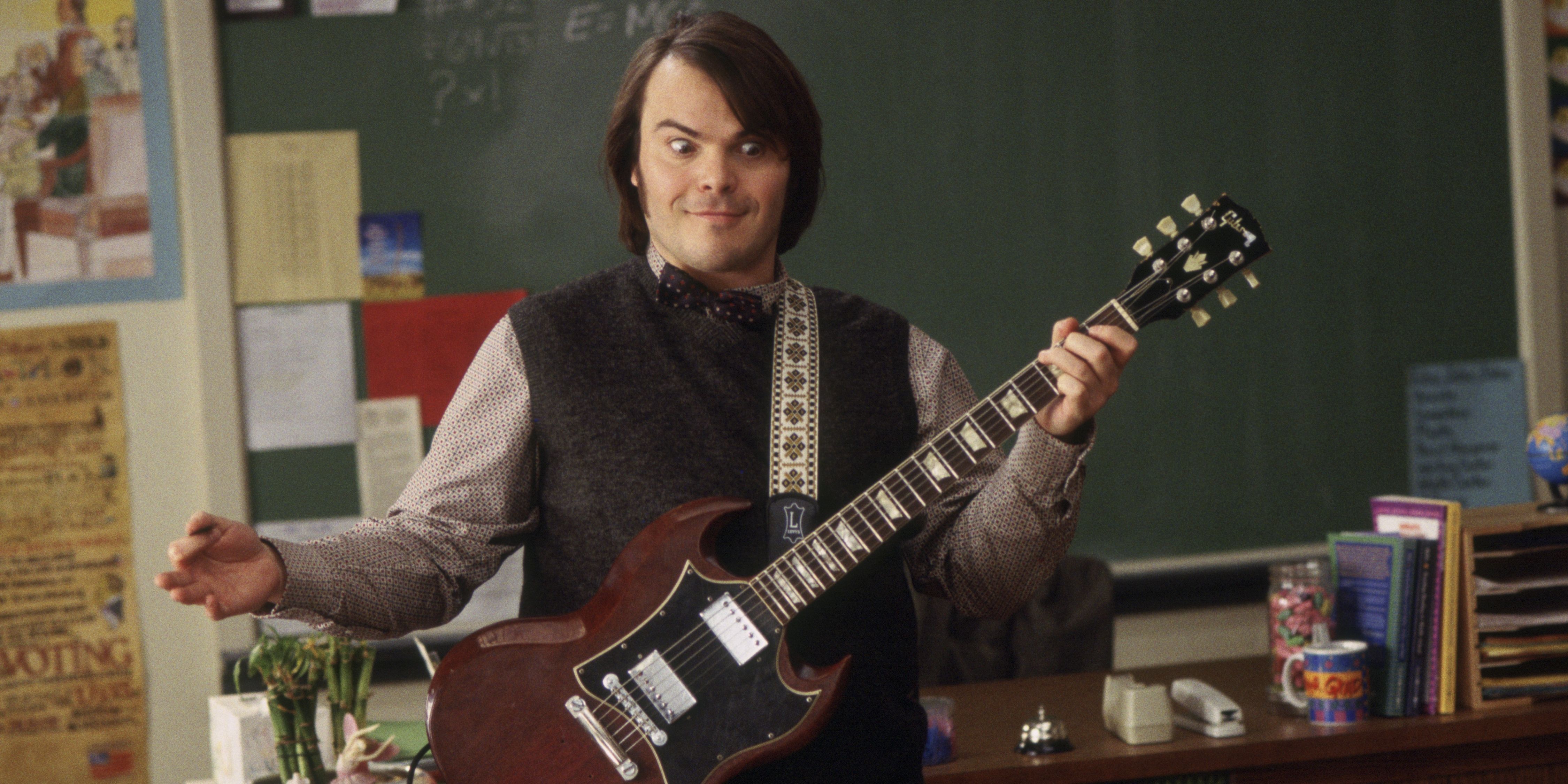 Jack Black playing guitar in School of Rock