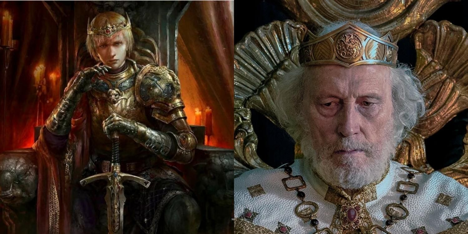 Jaeherys on the throne in fan art and in House of the Dragon