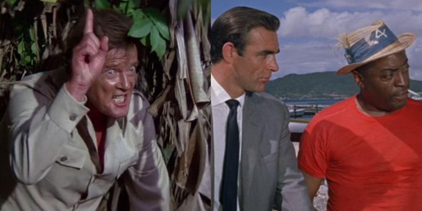 Split image showing scenes from the James Bond movies Octopussy and Dr. No
