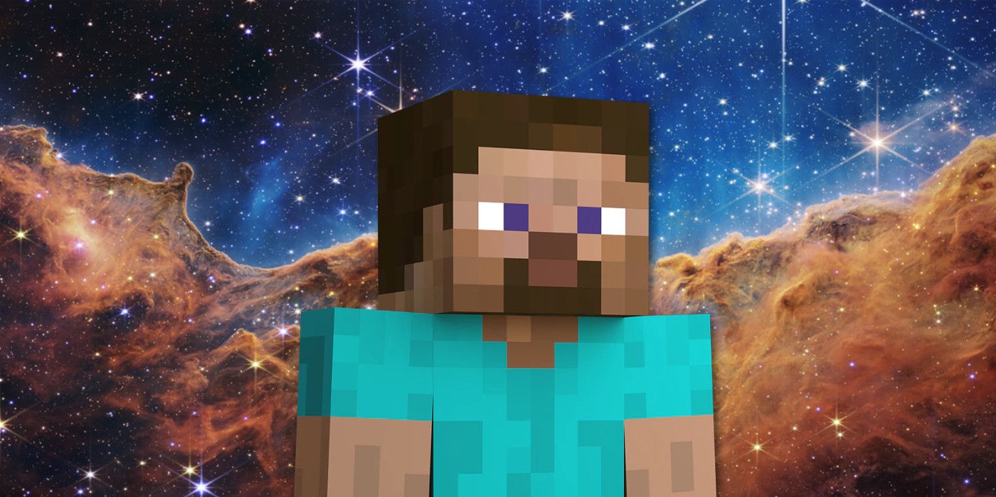 An image from the James Webb telescope featuring Minecraft Steve in the foreground