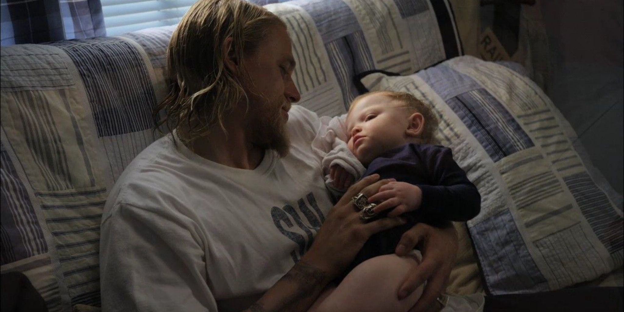 Jax (Charlie Hunnam) and Baby Abel on Sons of Anarchy (2008-2014)