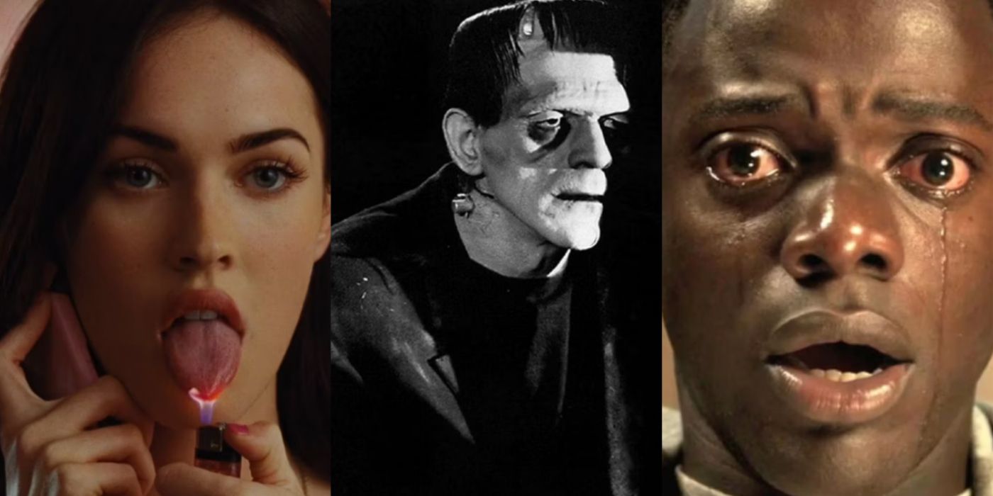 A split image features Jennifer in Jennifer's Body, the monster in Frankenstein, and Chris in Get Out