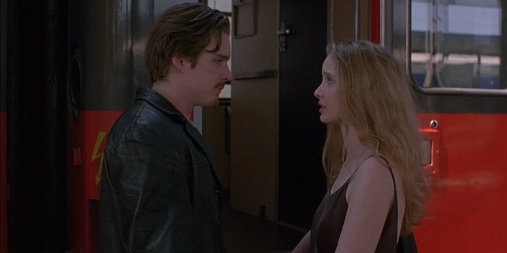 Jesse and Celine say goodbye at the train station in Before Sunrise