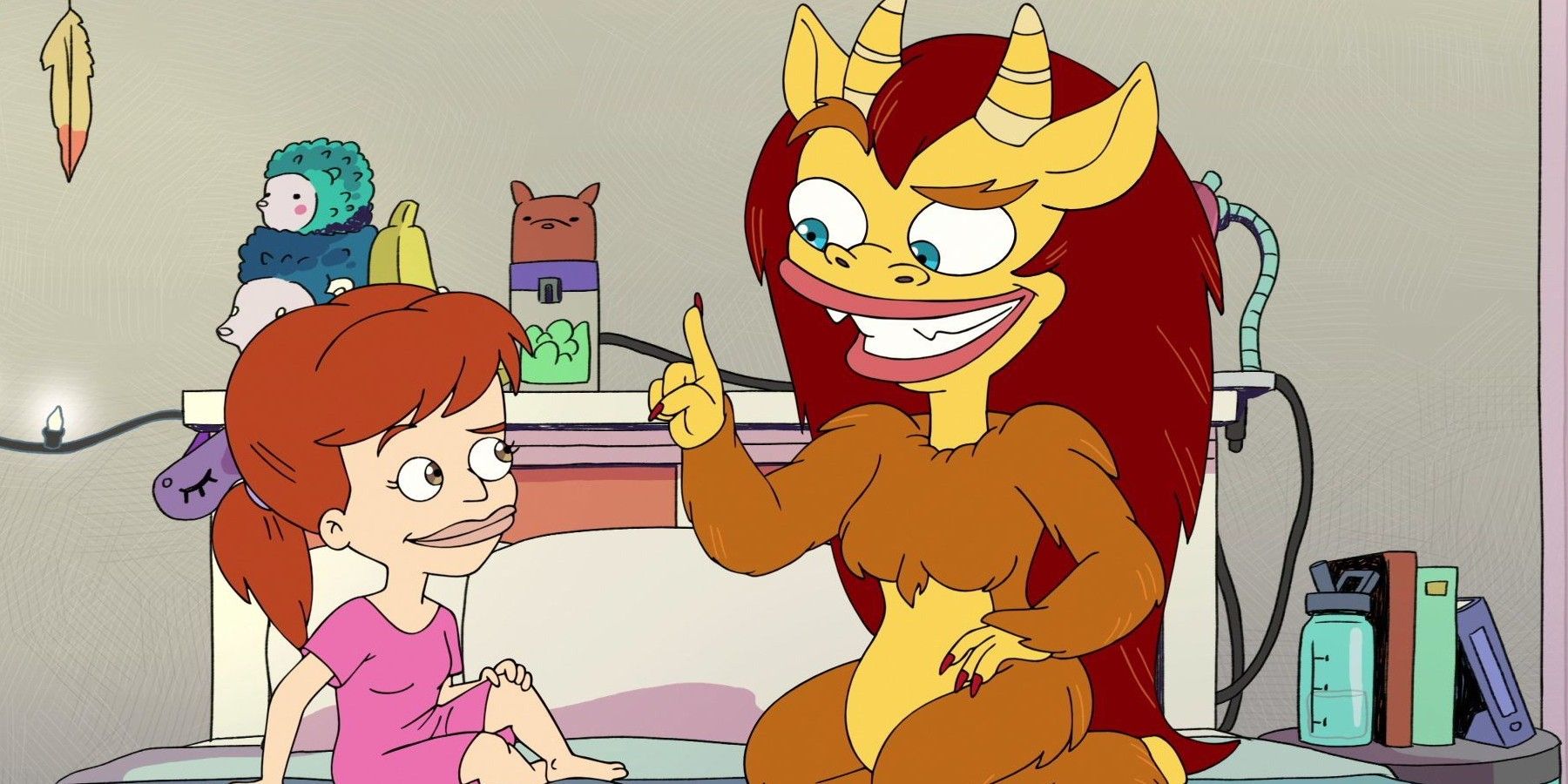 Jessie and Connie sitting on a bed in Big Mouth