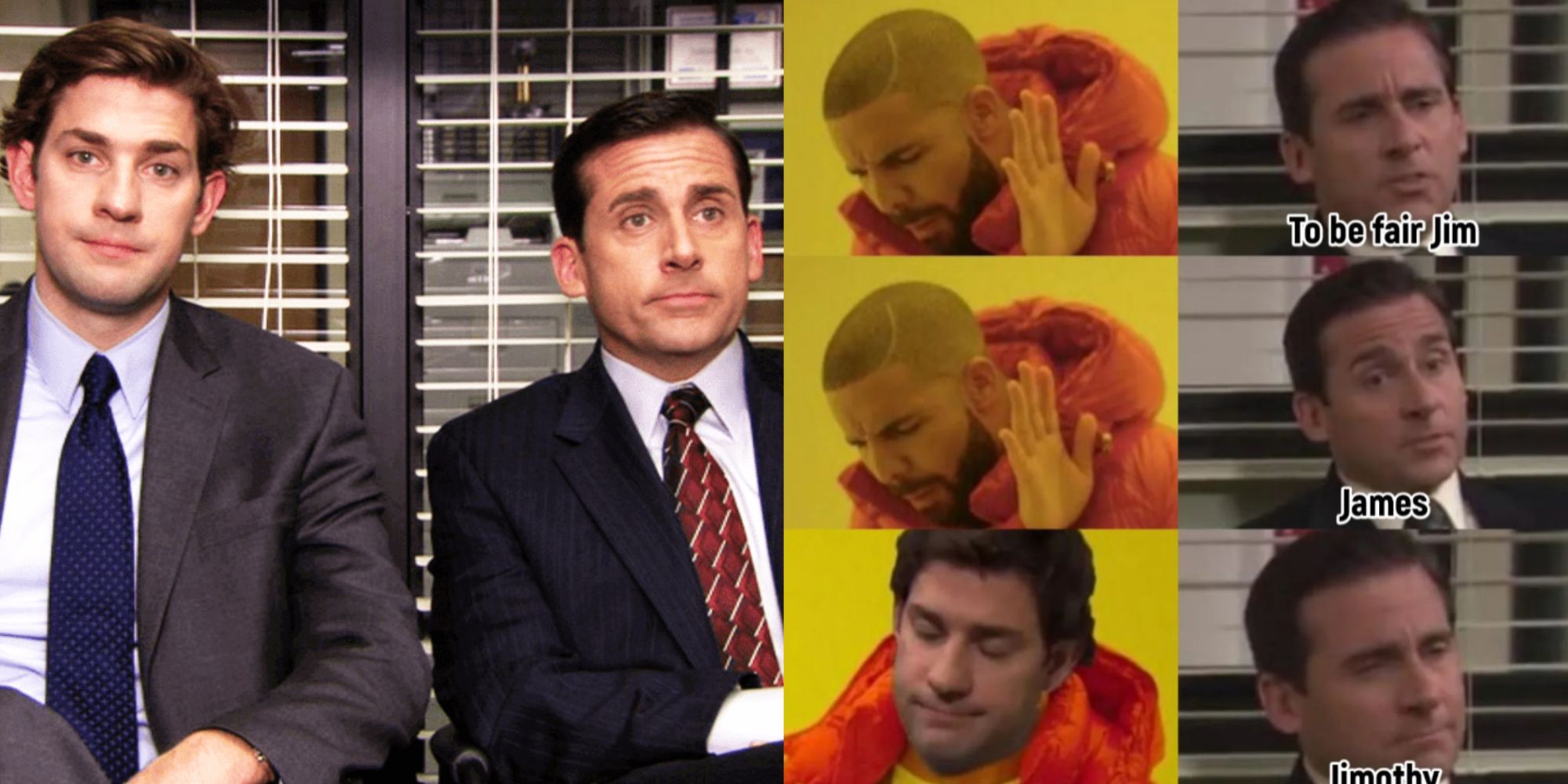 Split feature image showing Jim And Michael memes from The Office.