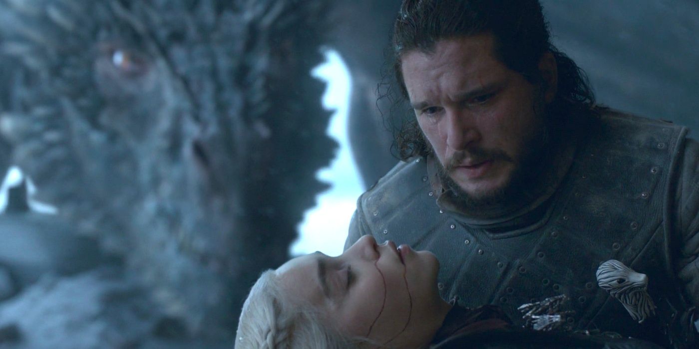 Jon Snow looks at Daenerys' corpse in True Detective 