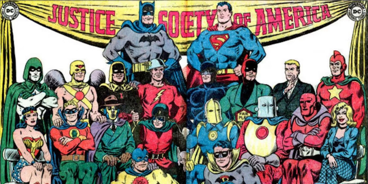 Justice Society and Justice League team photo