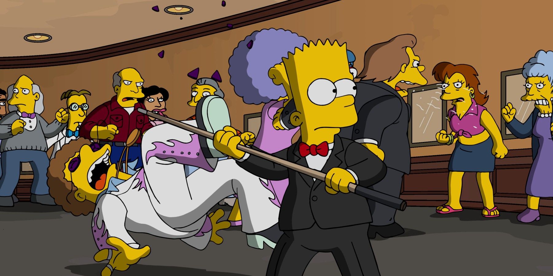 Bart fazendo uma paródia de luta de Kingsman em Os Simpsons