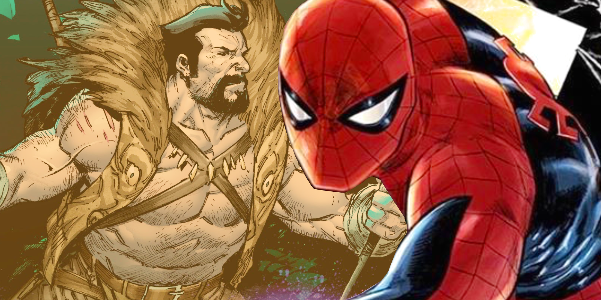 Una imagen combinada presenta a Kraven the Hunter y Spider-Man en Marvel Comics