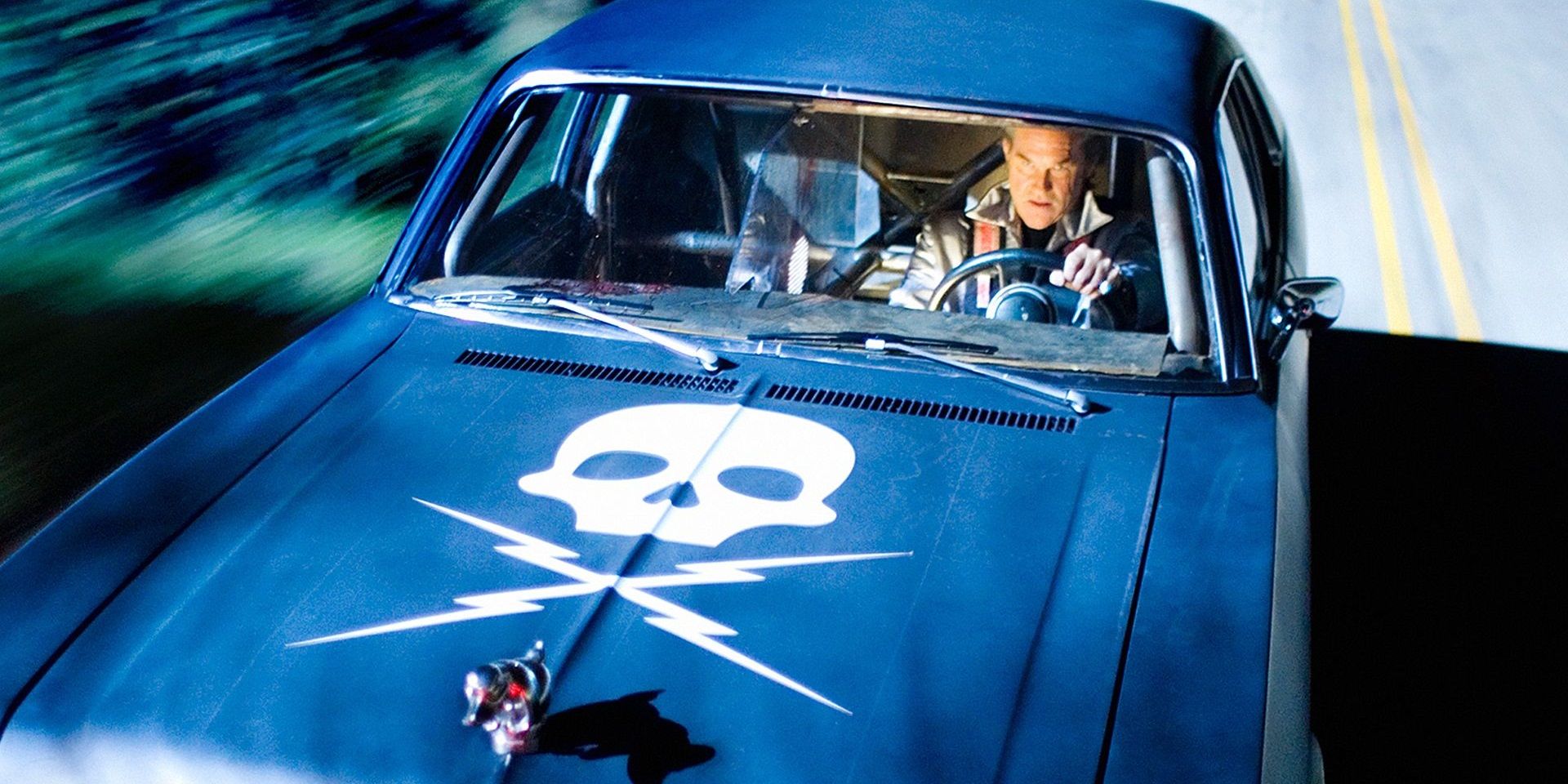 Kurt Russell driving a car in Death Proof