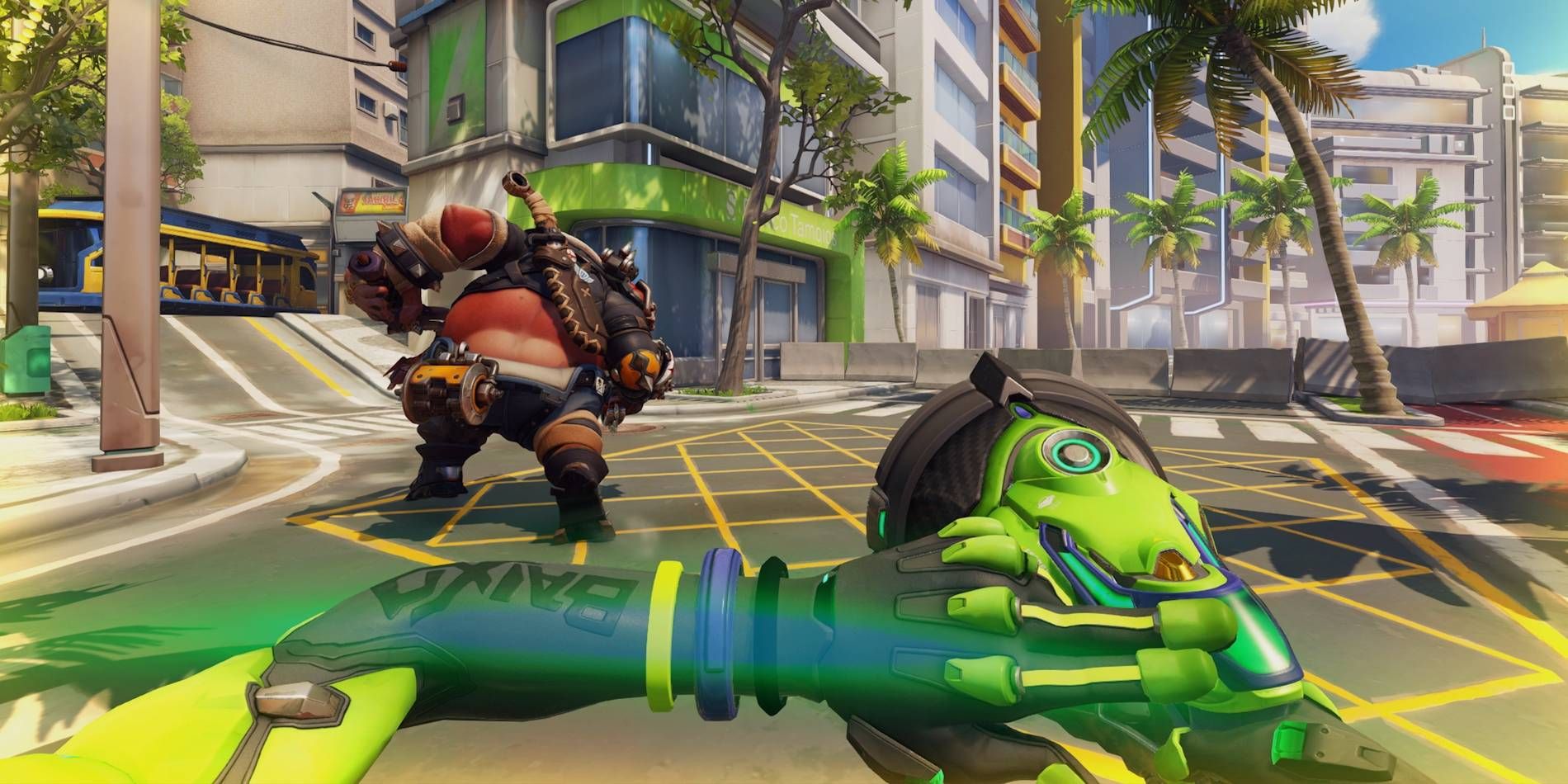Overwatch 2 Lucio Using Crossfade Ability to Switch to Speed Boost Right Behind Roadhog 
