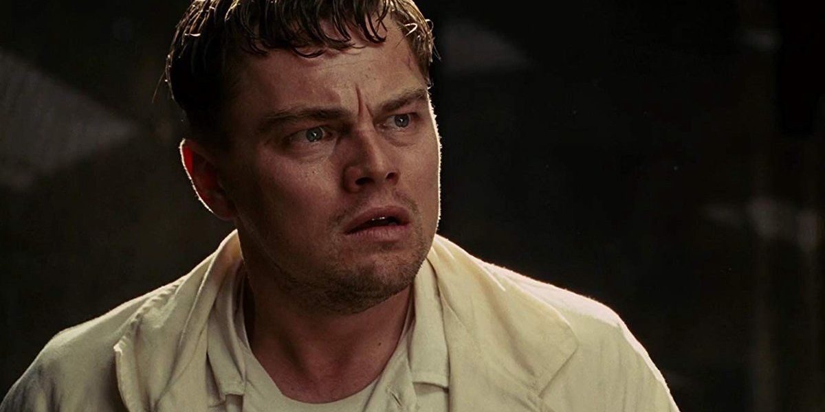 Leonardo DiCaprio looking horrified in Shutter Island