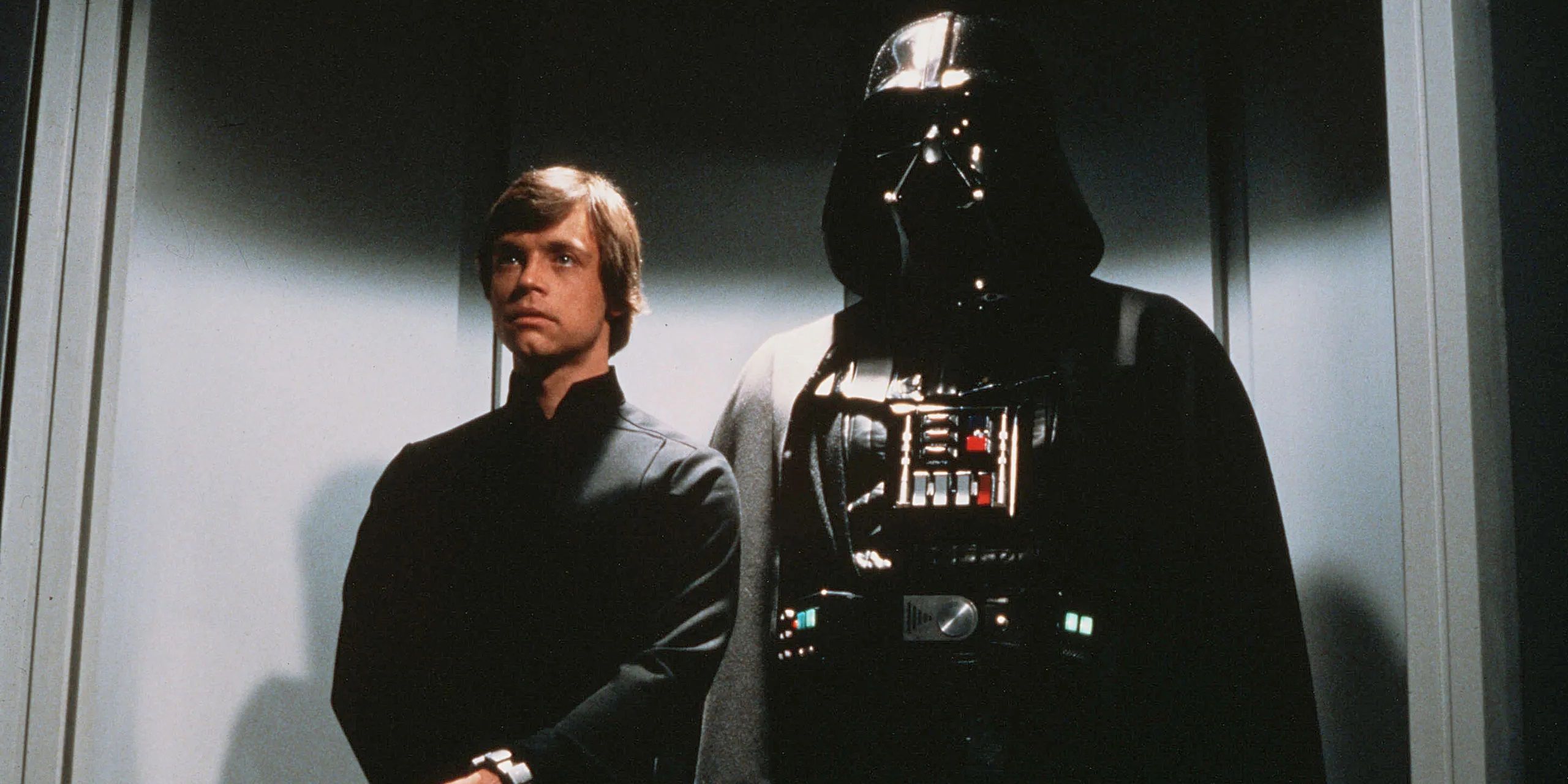 Luke and Vader arrive in the Emperor's throne room in Return of the Jedi