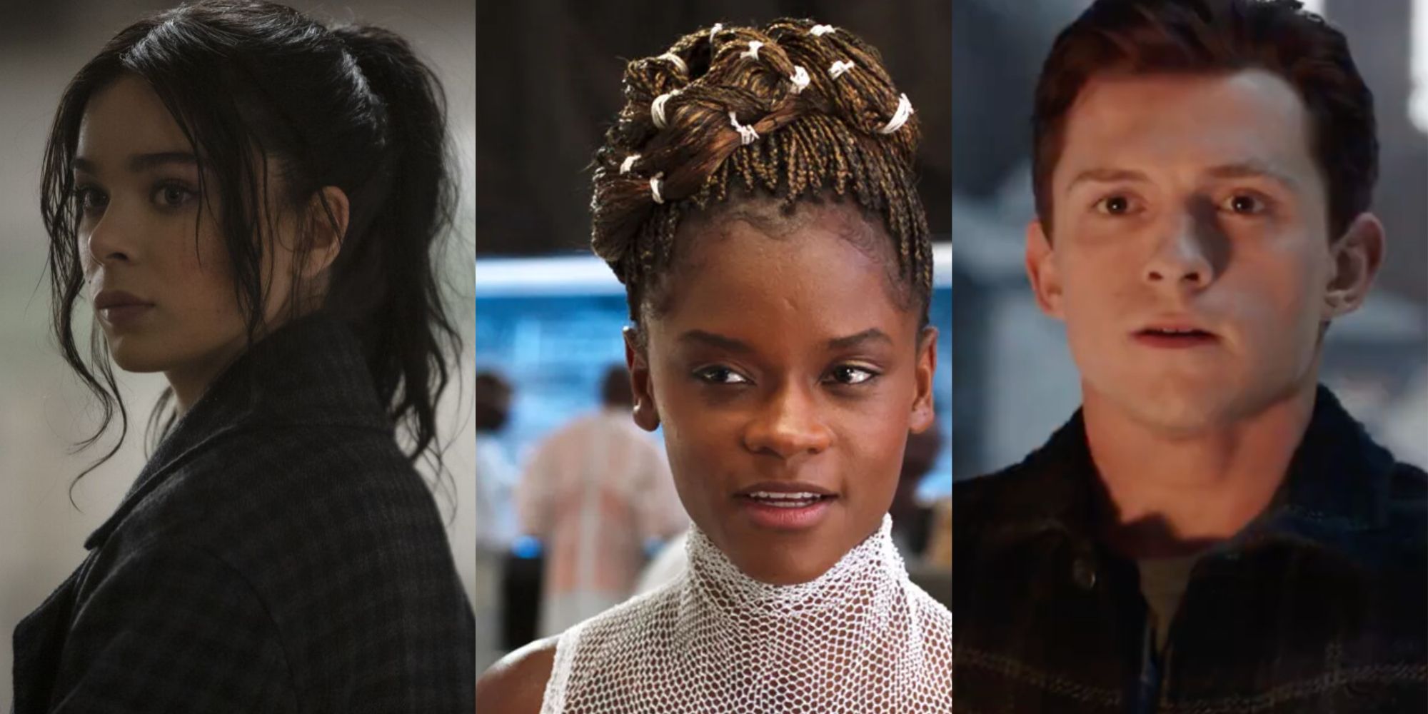Split image of Kate BIshop, Shuri and Peter Parker in the MCU