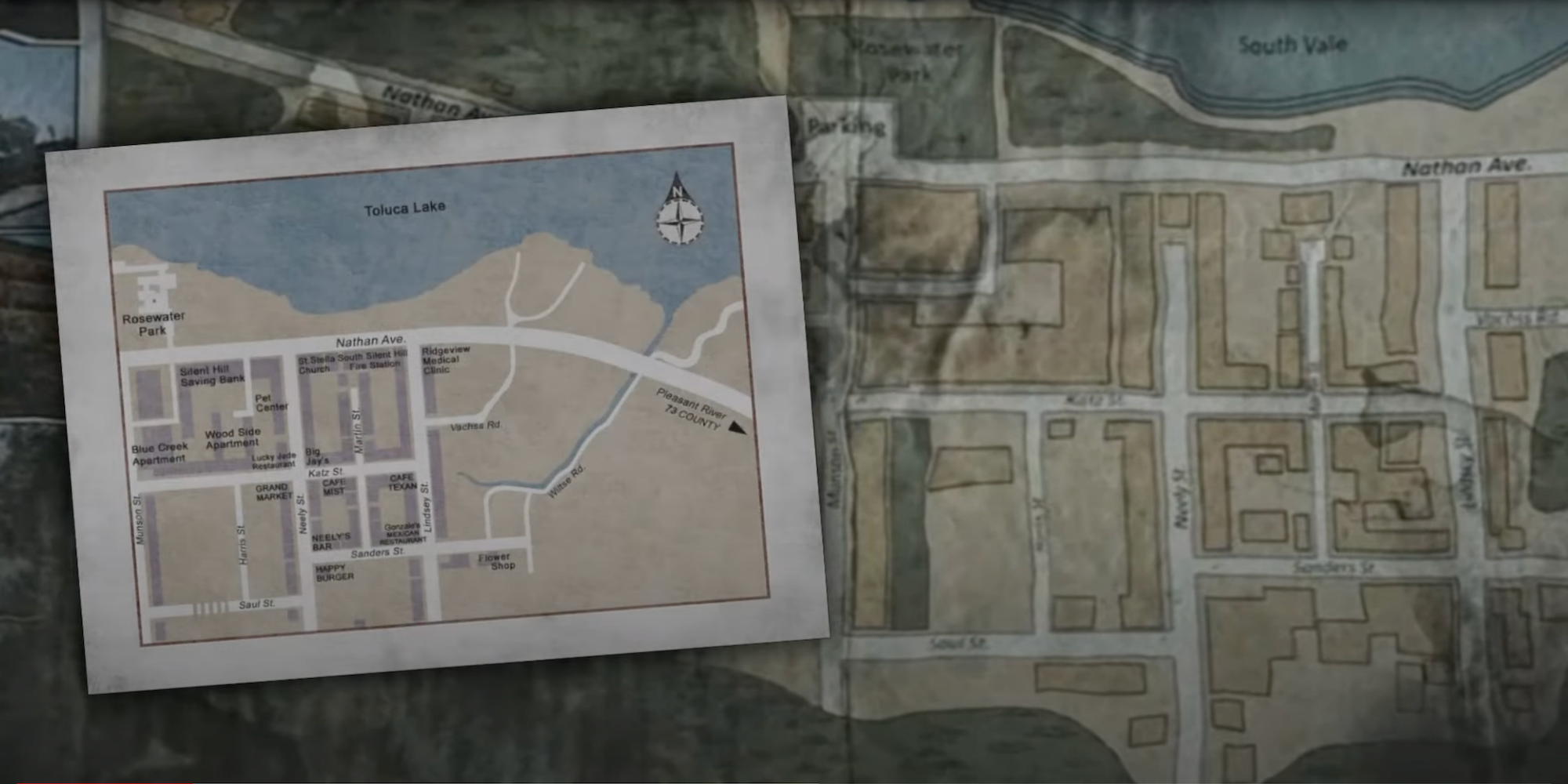 A comparison of Silent Hill 2's original map vs. the upcoming PS5 remake's map. 