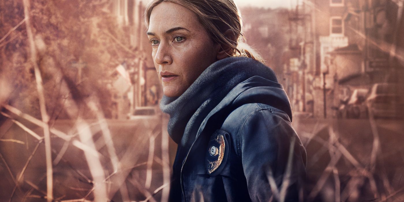 Mare of Easttown promo art featuring Kate Winslet as the titular detective in uniform.