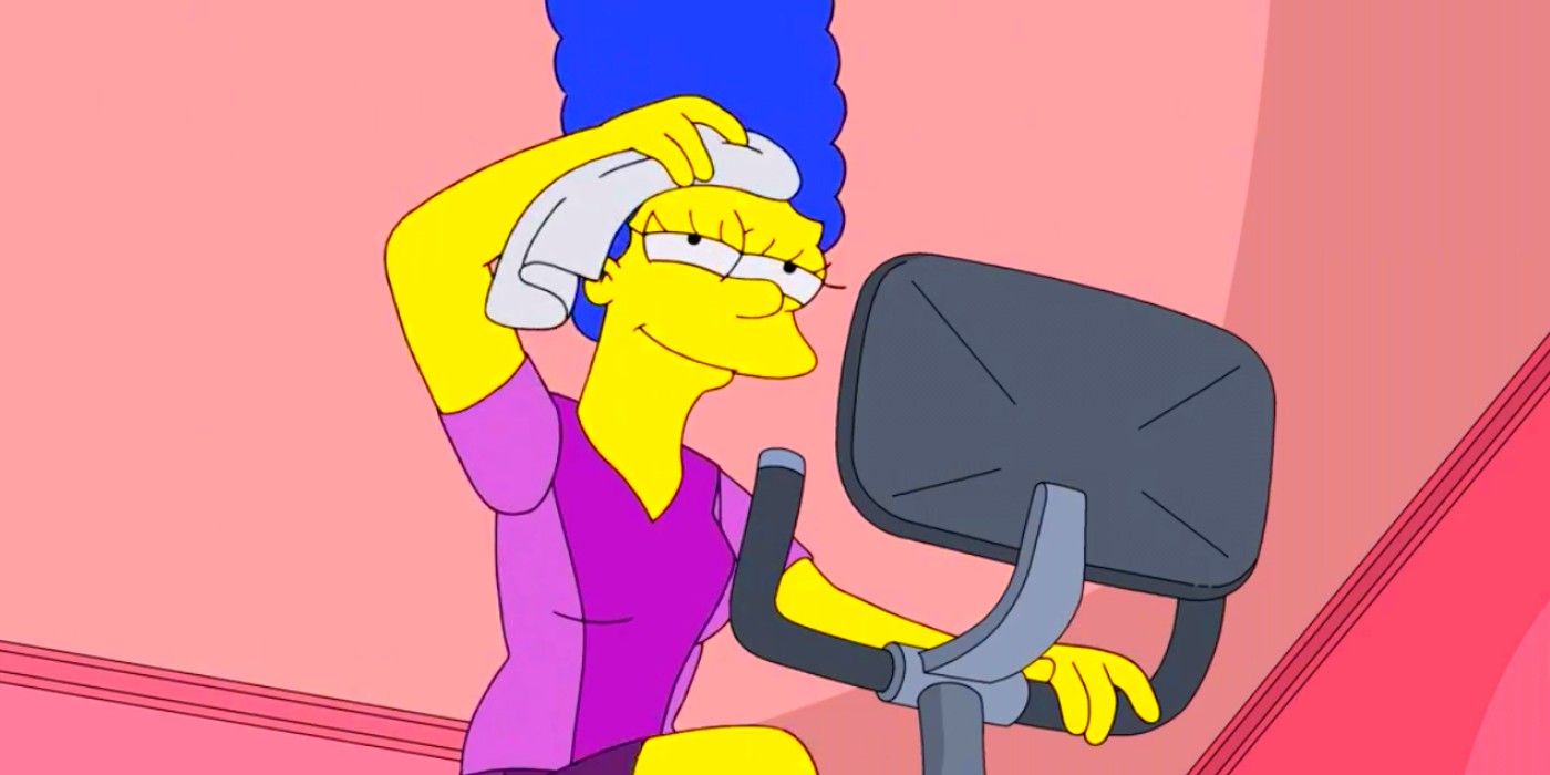 Marge on her exercise bike in The Simpsons season 34 episode 2