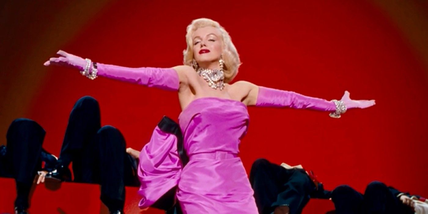Marilyn Monroe dancing in a pink dress in Gentlemen Prefer Blondes