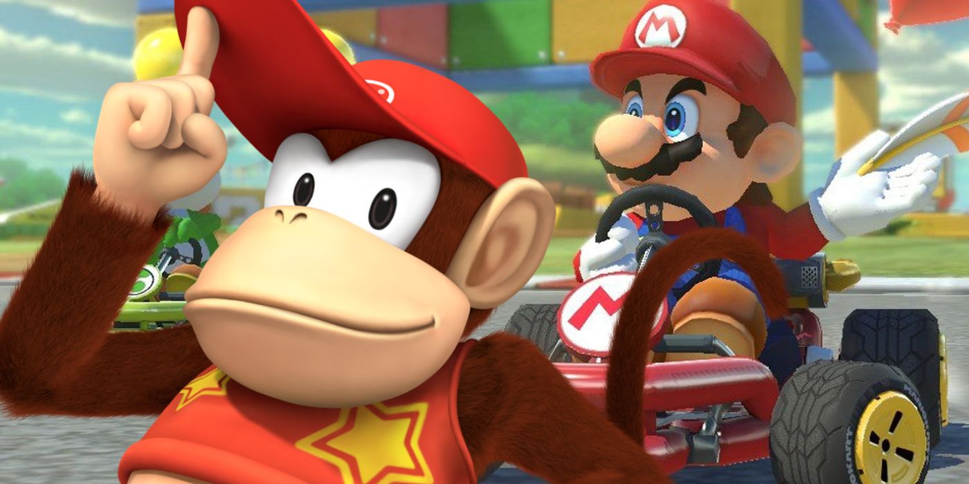 Image of Diddy Kong from Mario Kart Wii pasted over a course from Mario Kart 8.