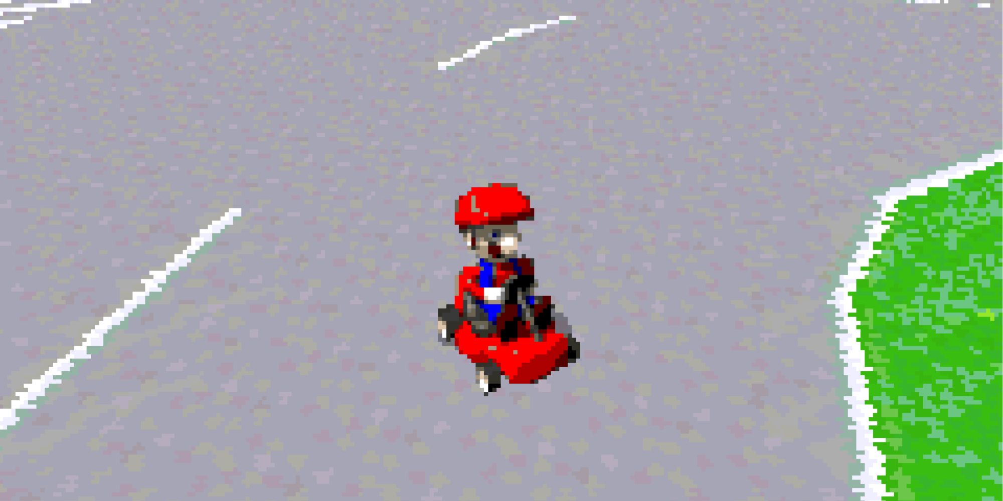A screenshot from the lost demo of Mario Kart XXL showing Mario in a go-kart