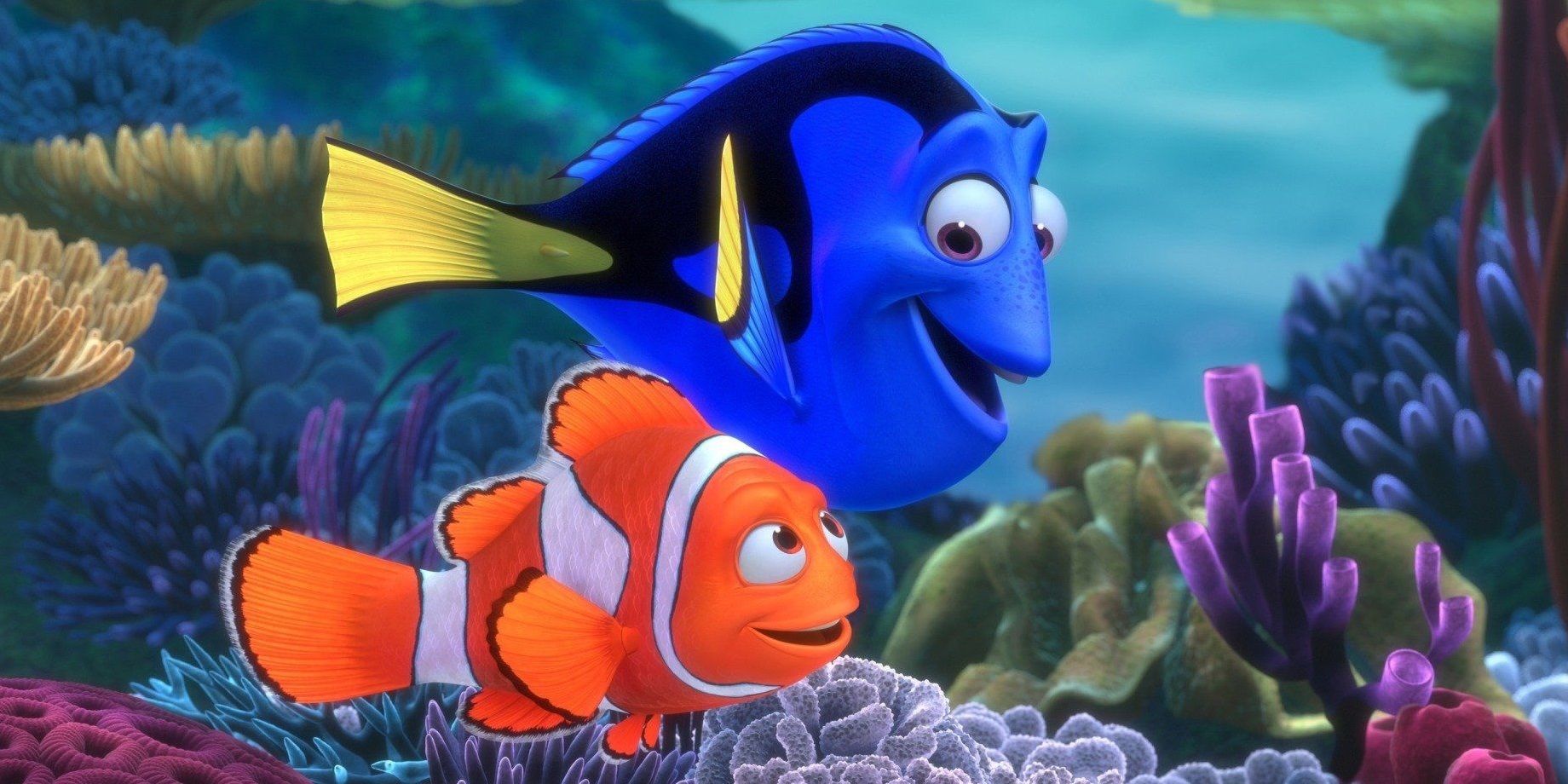 Marlin e Dory no oceano em Procurando Nemo