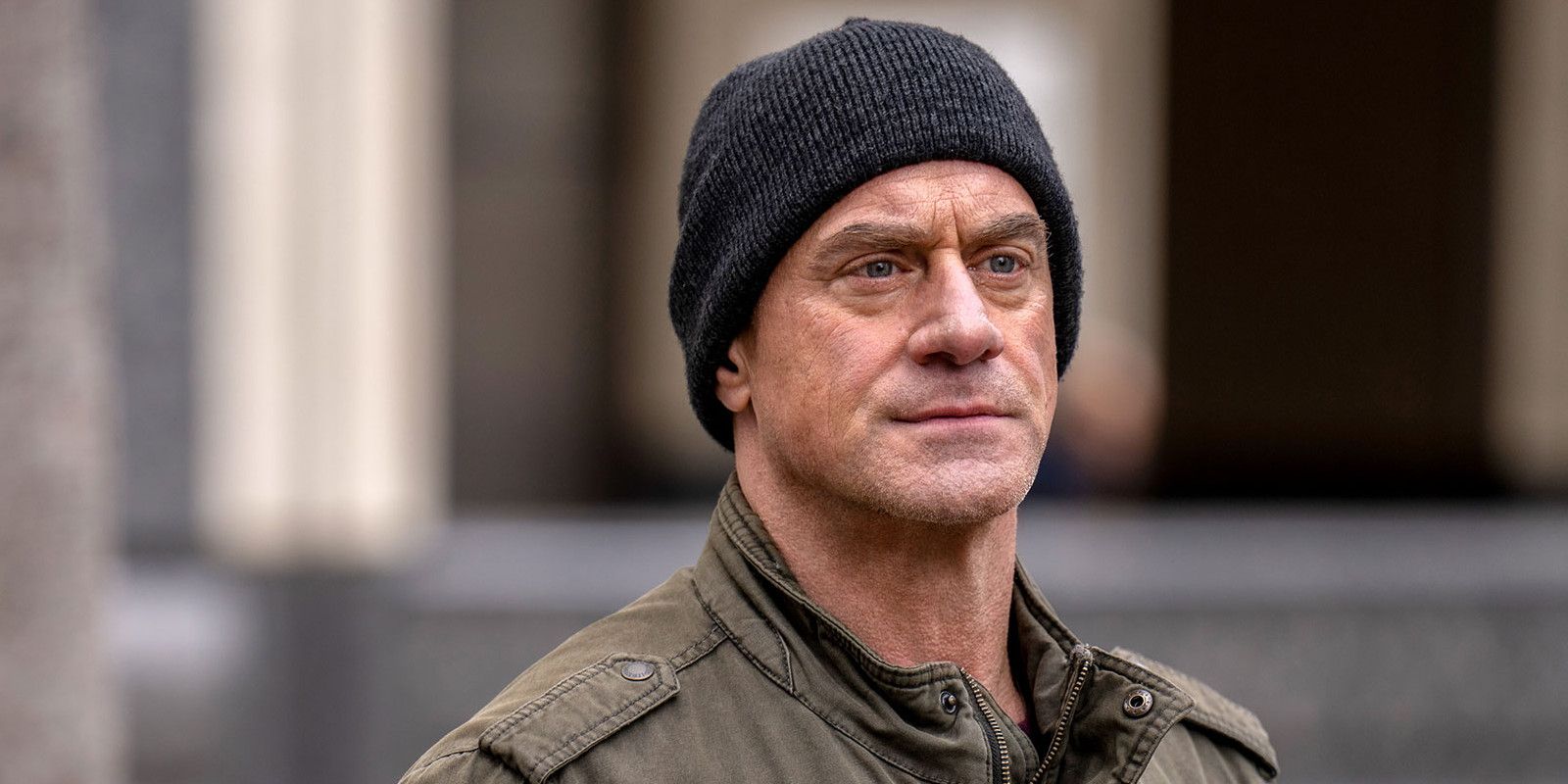 Christopher Meloni in a black beanie.