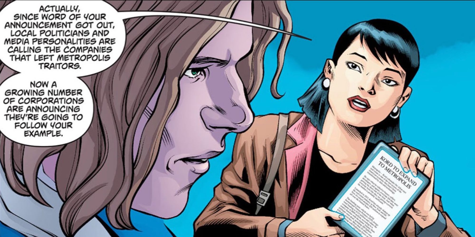 Mercy Graves telling Lex Luthor about Kord Industries in Batman V Superman Dawn Of Justice prequel comic