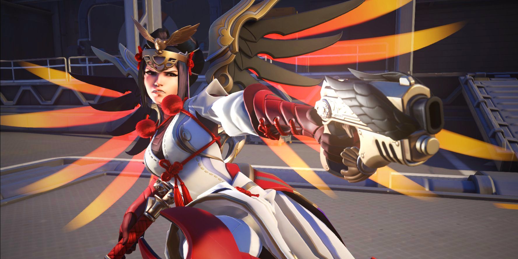 Overwatch 2's Mercy performing her Battle Angel highlight intro in her new Miko skin.