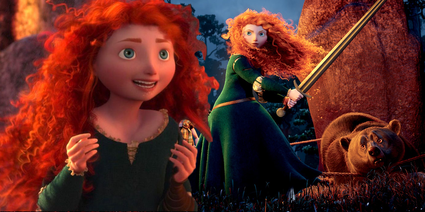 Merida in Pixar's Brave brandishes a sword to protect a bear from hunters