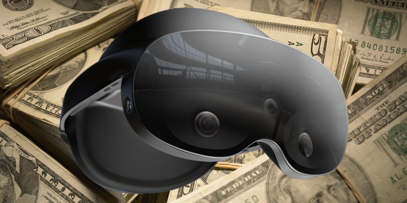 Meta Quest Pro headset in a big pile of money