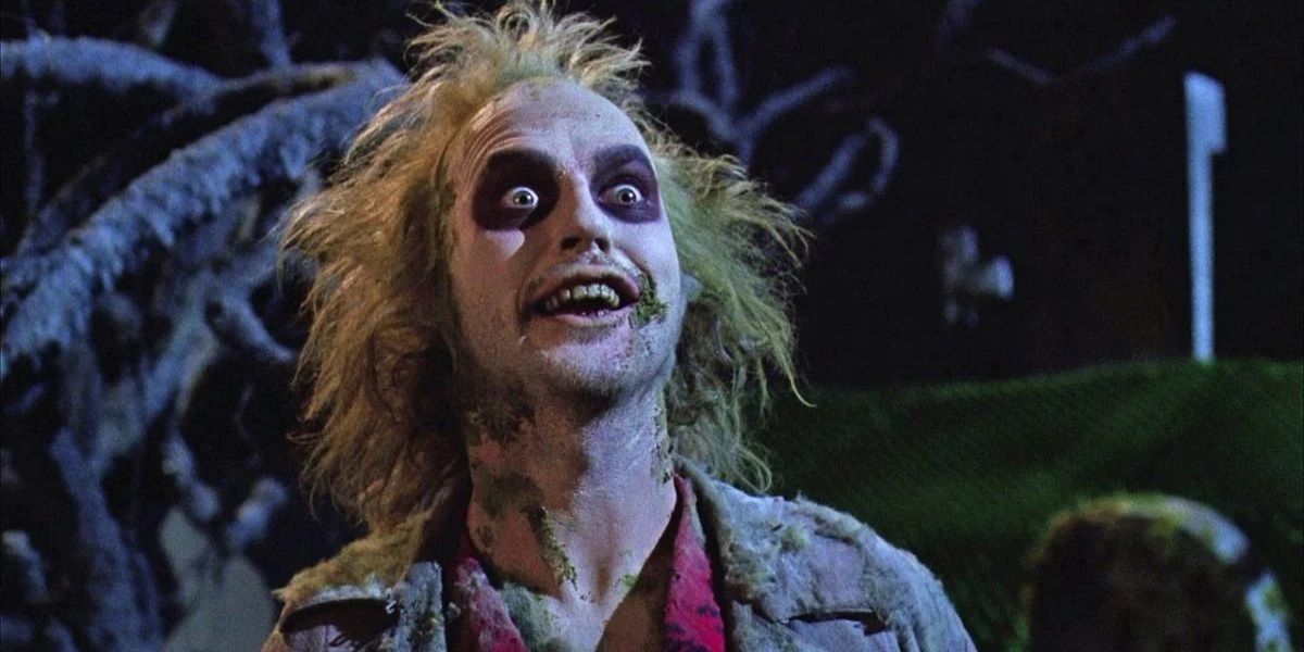 Michael Keaton looking deranged in Beetlejuice