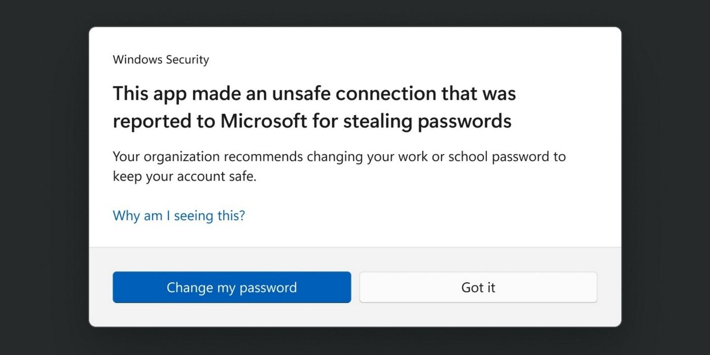 Microsoft Windows 11 Enhanced Phishing Protection warning