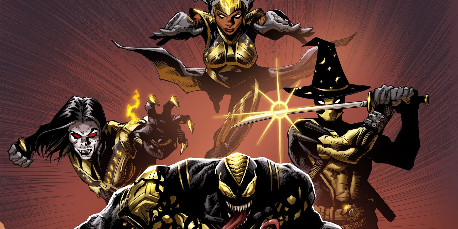 Marvel's Midnight Suns Season Pass Promotional image featuring Morbius, Storm, Deadpool, and Venom