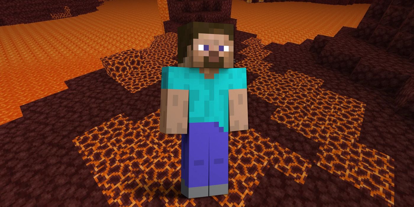 Minecraft Steve In Front of Nether Magma Blocks