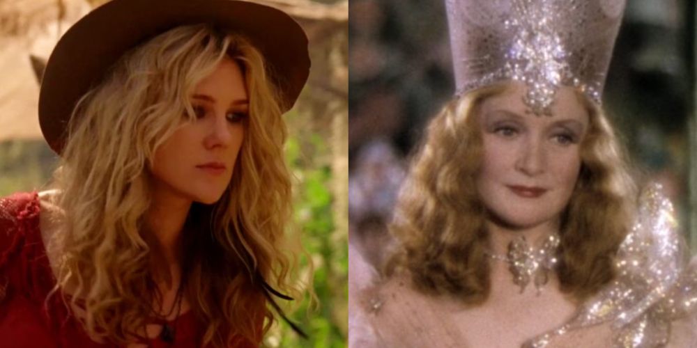 A split image features Misty Day in American Horror Story and Glinda in Wizard Of Oz