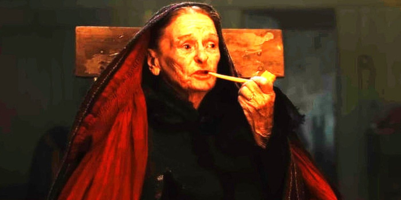 Mrs McCormack smokes a pipe in The Banshees of Inisherin
