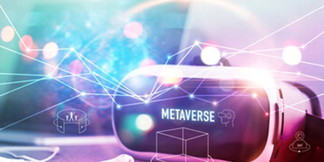 VR Headset with Metaverse Imagery