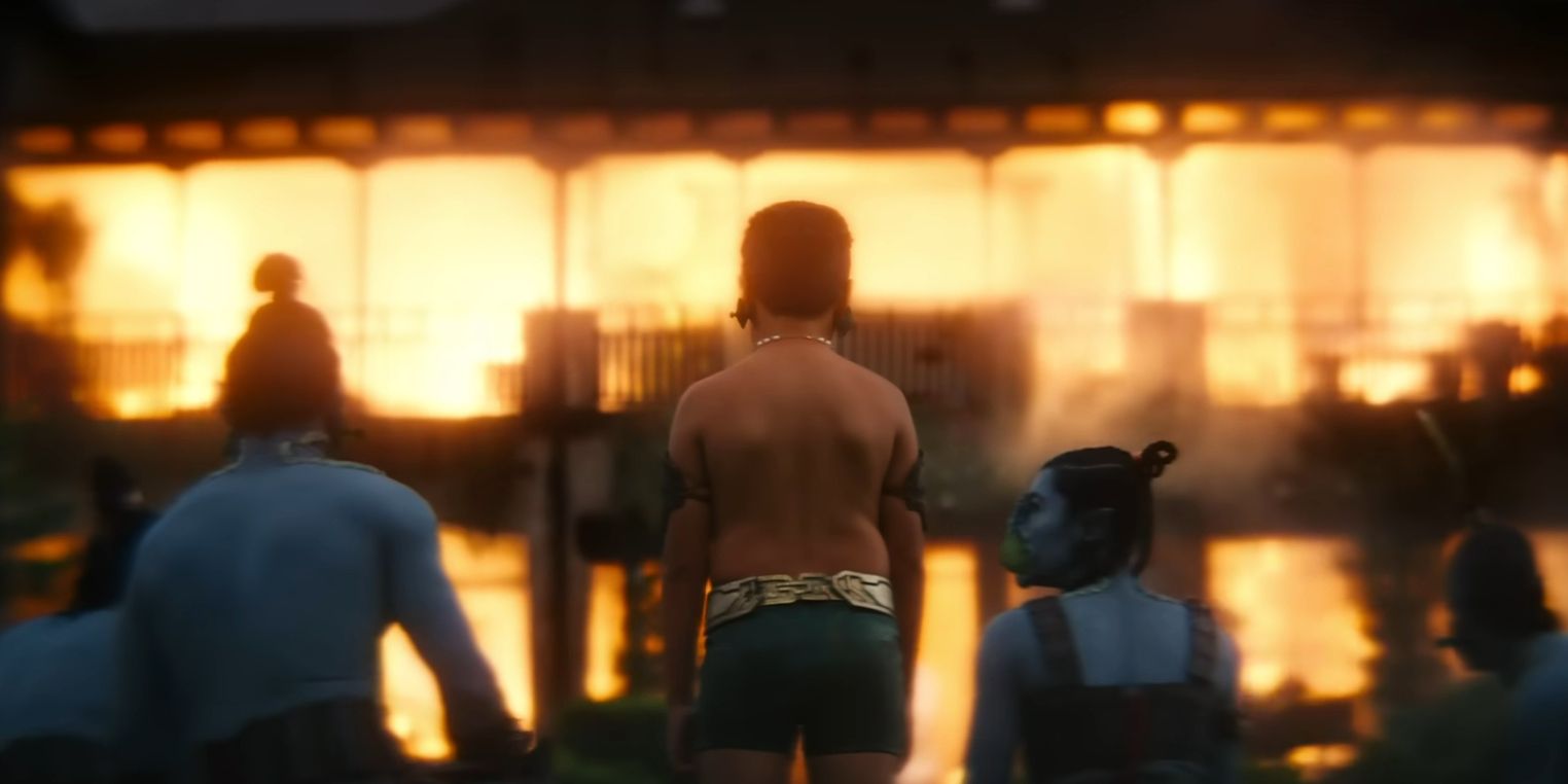Namor as a child watching a burning building in Black Panther 2