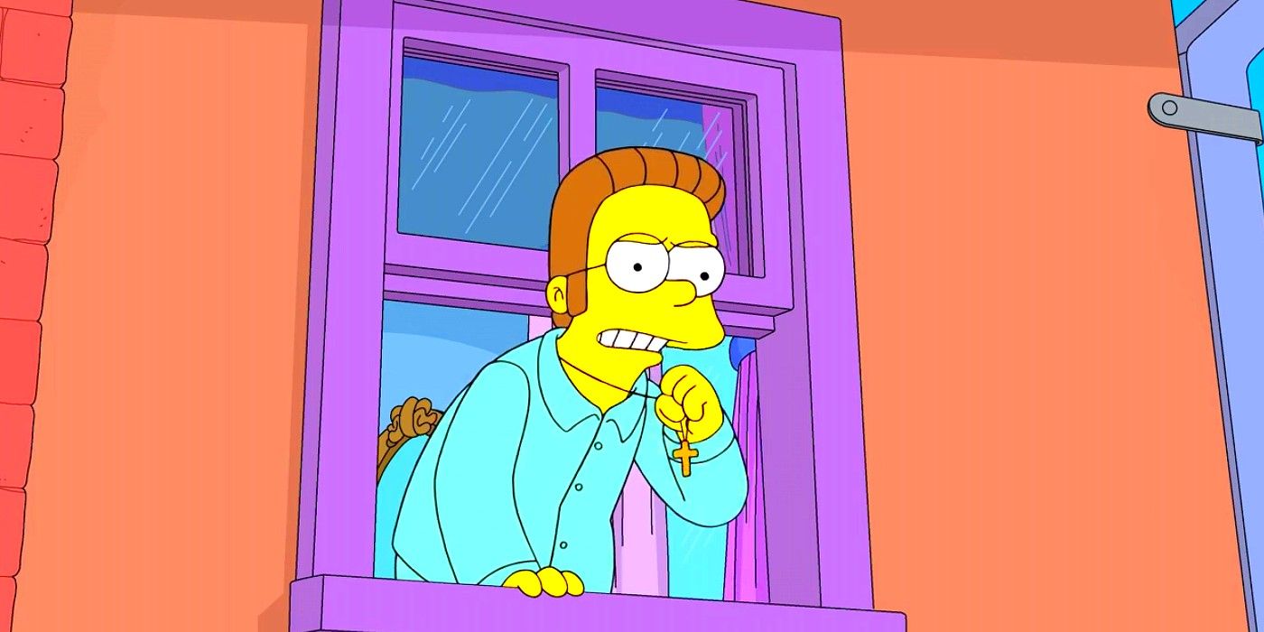 Ned Flanders missing his mustache in The Simpsons Season 34 Episode 4