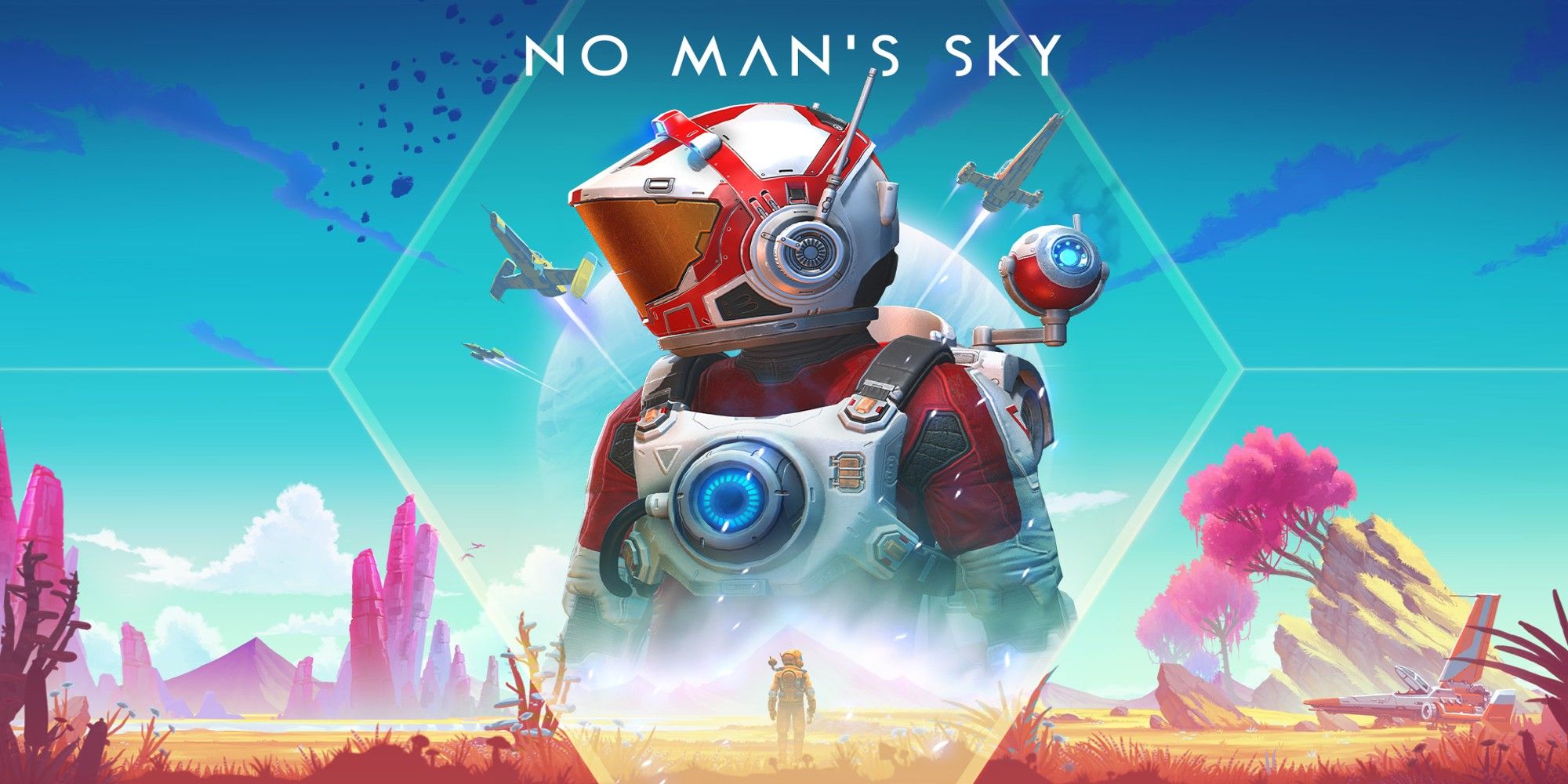 An astronaut looks on in a promo image for No Man's Sky 