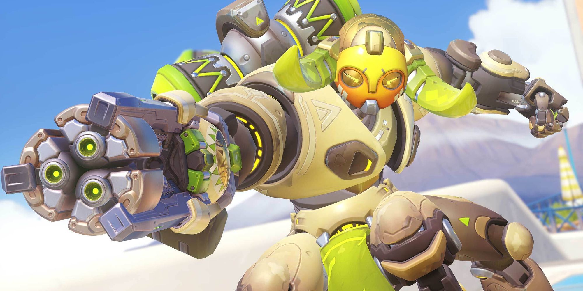 Orisa aiming her arm cannon in Overwatch 2