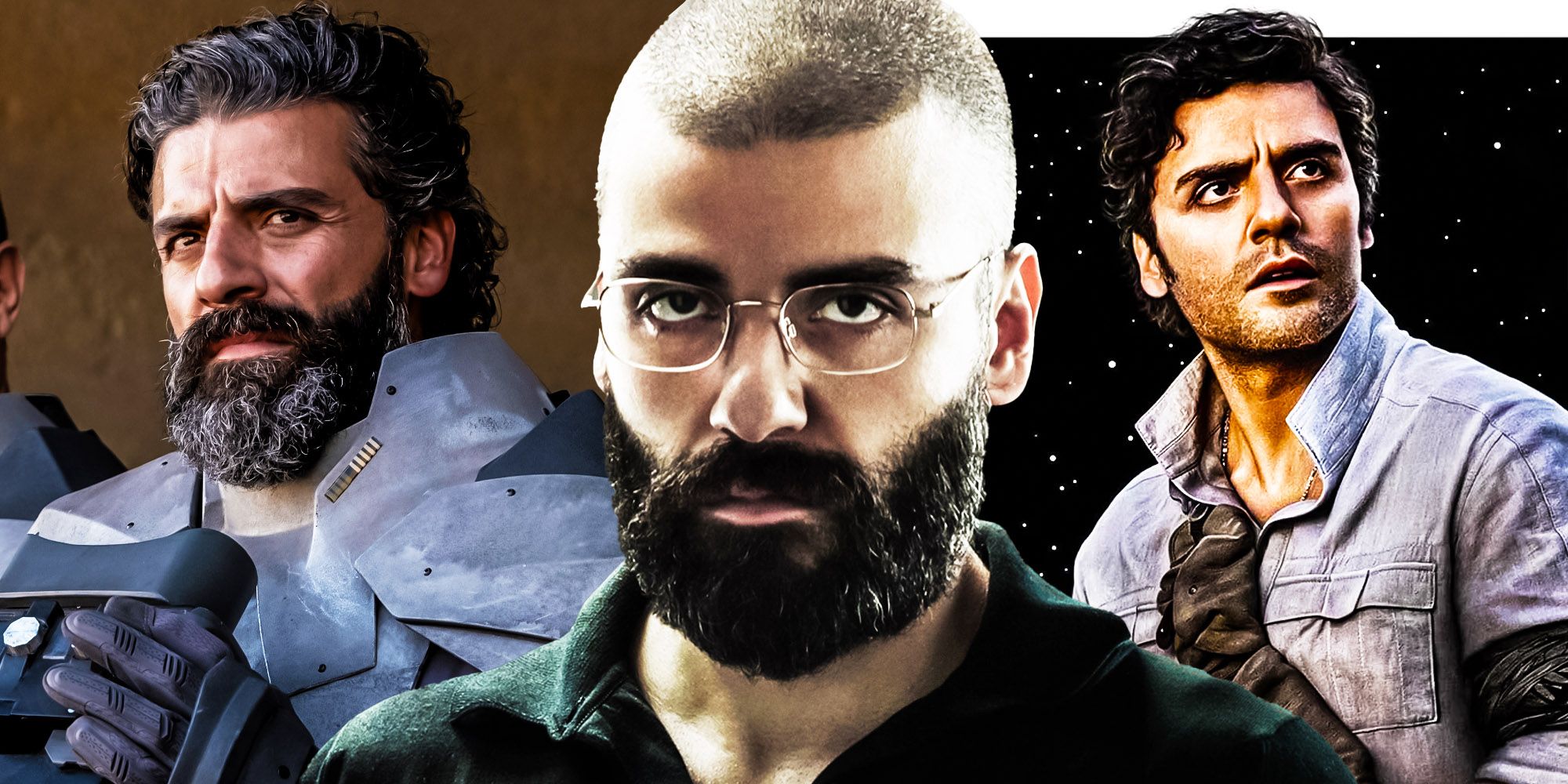 Collage of Oscar Isaac in Dune, Ex Machina, and Star Wars