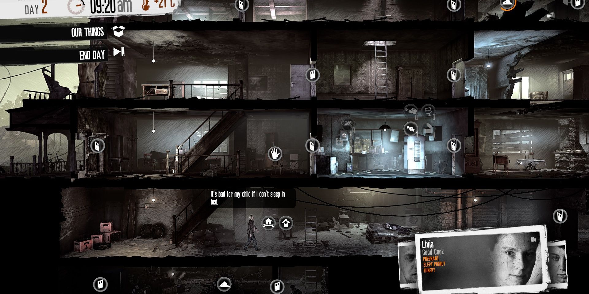 Outside shot of an apartment complex in This War of Mine 