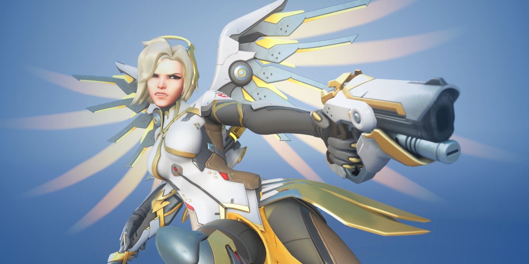 Mercy apontando uma pistola em Overwatch 2.