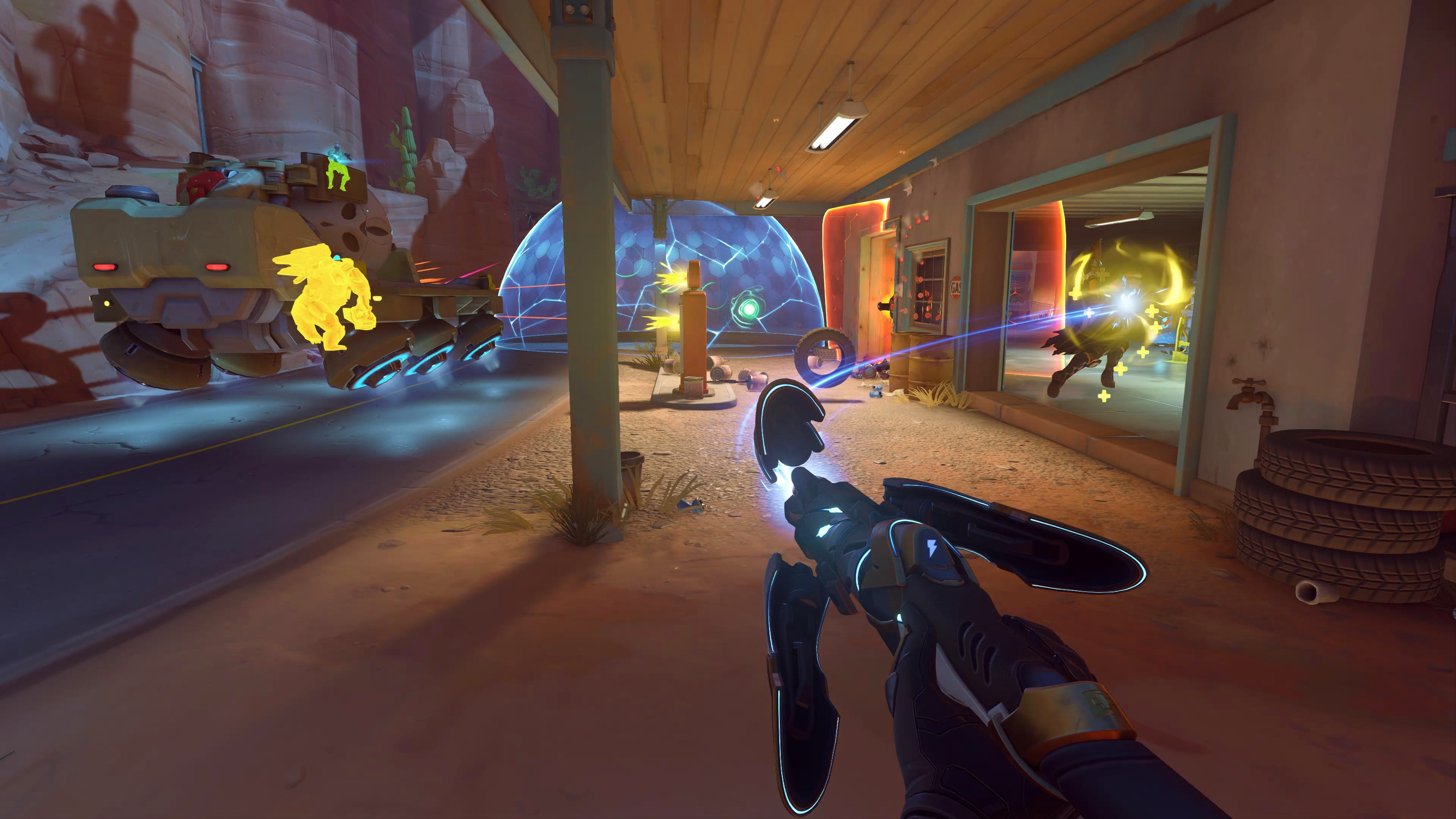 Overwatch 2 Mercy Pushing Forward With Payload On Route 66