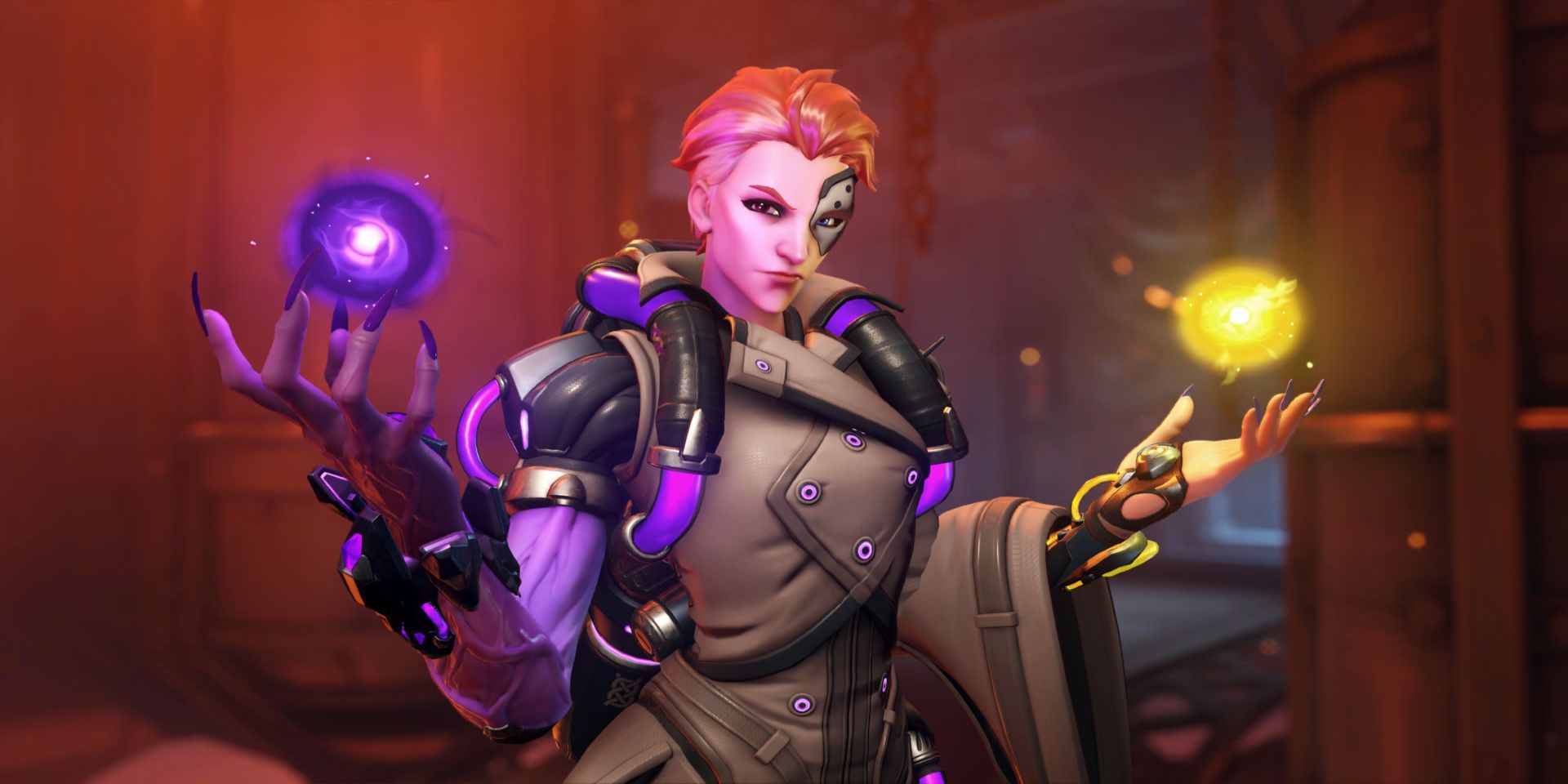 Moira wielding her poison and healing orbs in Overwatch 2