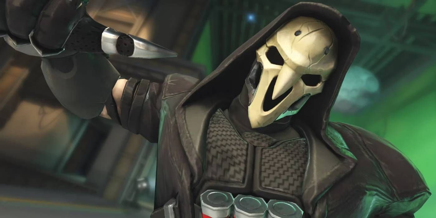 Overwatch Reaper Thumb Across Throat Play of the Game Pose Looking At Camera on Hollywood Map