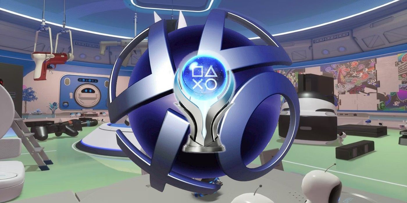 A PlayStation PSN logo and Platinum Trophy over Astro's Playhouse.