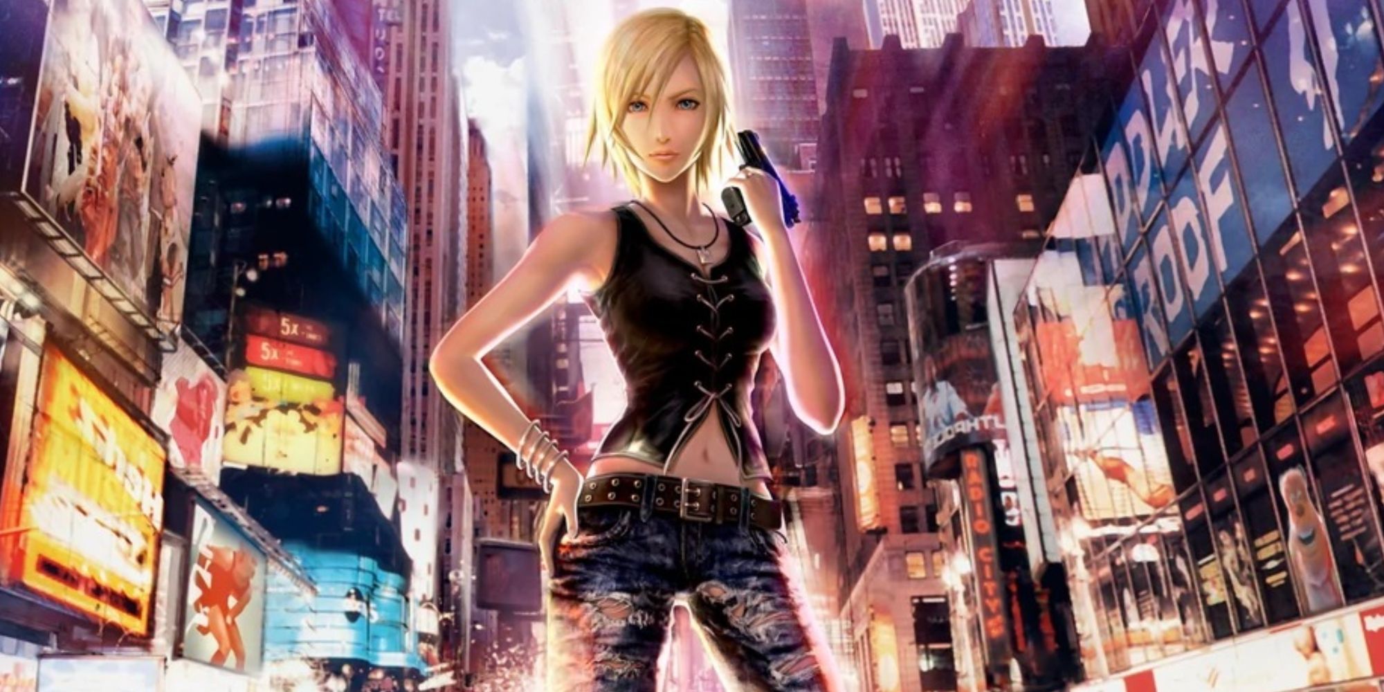 Aya Brea from Parasite Eve in front of Times Square
